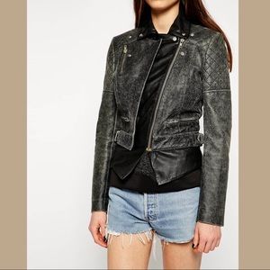 Muubaa Tugela Black Crackle Leather Biker Jacket